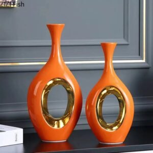 Modern Luxury Orange Ceramic Vase-Vase-Arlik interiors