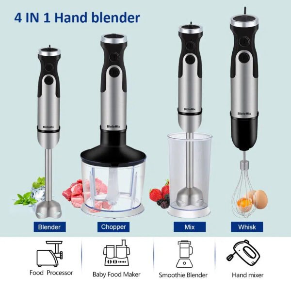 Biolomix 1200W 6-Speed 4 In 1 Hand Stick Blender Food Processor with 800ml Chopper, Whisk,600ml Beaker-Arlik interiors