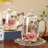 High-End Enamel Water Mugs,Light Luxury, Household Rose Tea Cup,European Coffee Glass,Hot And Cold Drinks Tea Tumbler Spoon Set-Arlik interiors