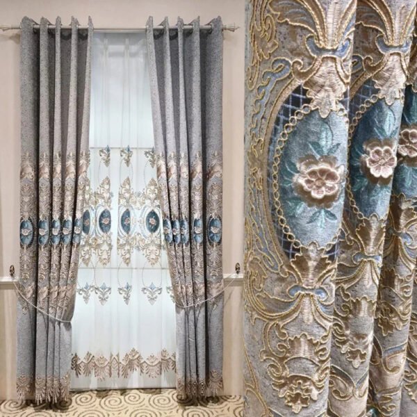 European Gray Embroidered Jacquard Curtains-Curtains-Arlik interiors