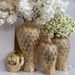 Gold Ceramic Vintage Flower Vase Decorative Ornament-Vase-Arlik interiors