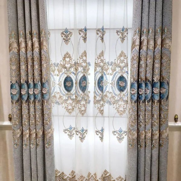 European Gray Embroidered Jacquard Curtains-Curtains-Arlik interiors