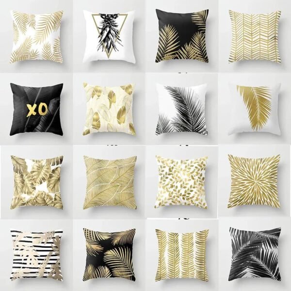 Golden Leaf Pillow Case Hogar Cushion Cover Decoration Salon Black and White Pillow Cover Home Decor Throw Pillows Kussenhoes 60-Arlik interiors