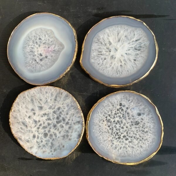 Natural Agate cup Coasters Polished Gold edge Stone crystal Coasters Agate Slices for Tabletop Protection-Arlik interiors