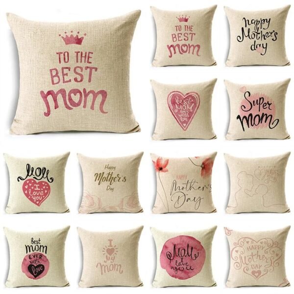 Mother's Day Linen Throw Pillowcase Home Sofa Bedroom Cushion Cover Pink Heart Gifts 40*40cm/45*45cm/50*50cm-Arlik interiors