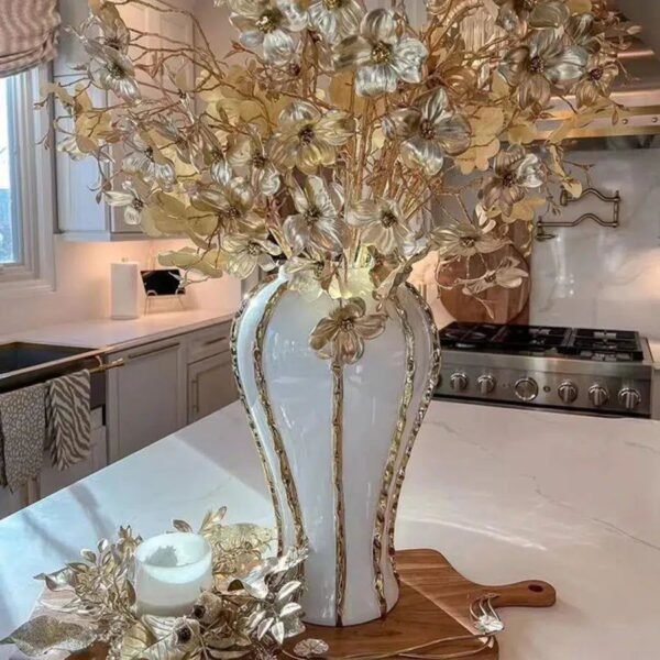 Gold Floral Ceramic Vase Vintage Centerpiece Table Decoration-Vase-Arlik interiors