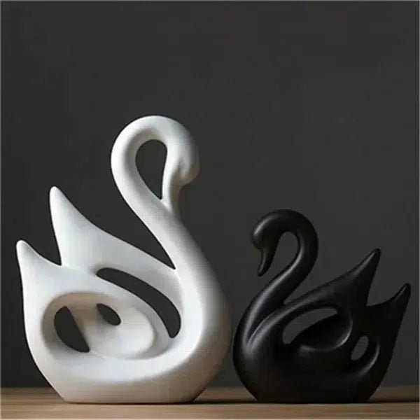 Nordic Ceramic Swans Couple White Black Red Decoration Animal Shape Porcelain Swans Ornaments Home Wine Cabinet Crafts-Arlik interiors