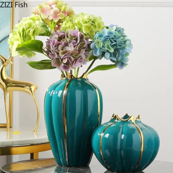 Green Pomegranate Gold-plated Ceramic Vase Desk Decoration Potted Plant Flower Pots Flowers Arrangement Crafts Floral Vases-Arlik interiors