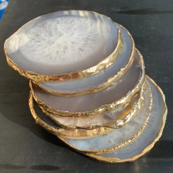 Natural Agate cup Coasters Polished Gold edge Stone crystal Coasters Agate Slices for Tabletop Protection-Arlik interiors