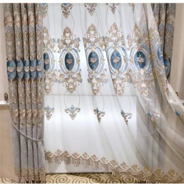 European Gray Embroidered Jacquard Curtains-Curtains-Arlik interiors