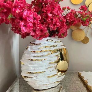 Golden Ceramic Vase Circular Flower Arrangement-Vase-Arlik interiors