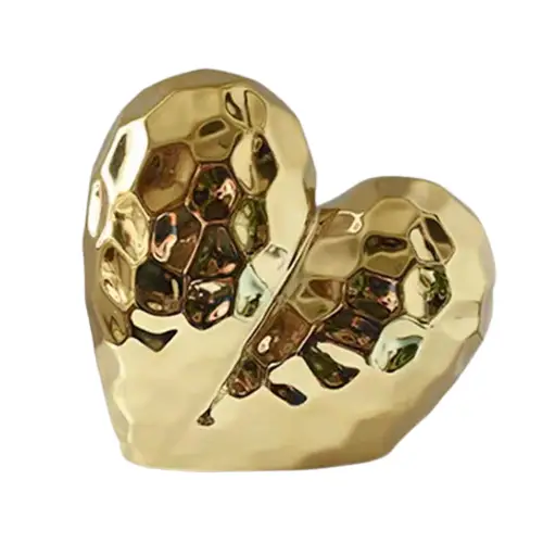 Gold Plated Heart Shape Ceramic Statue-Statue-Arlik interiors